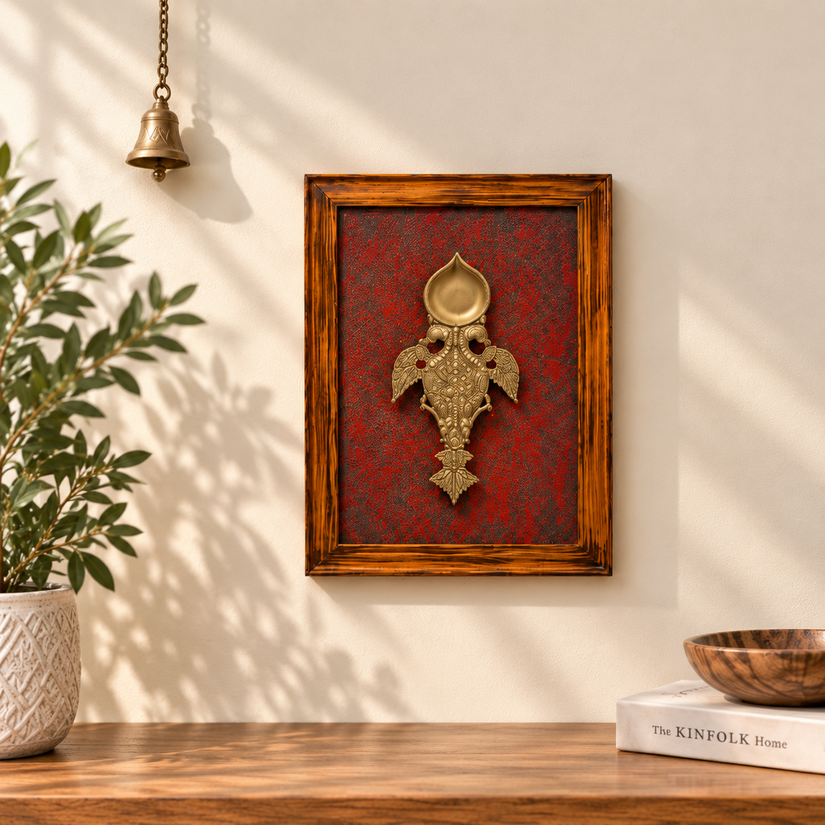 Framed brass aarti diya wall art – Paintings & Art collection by hoWme