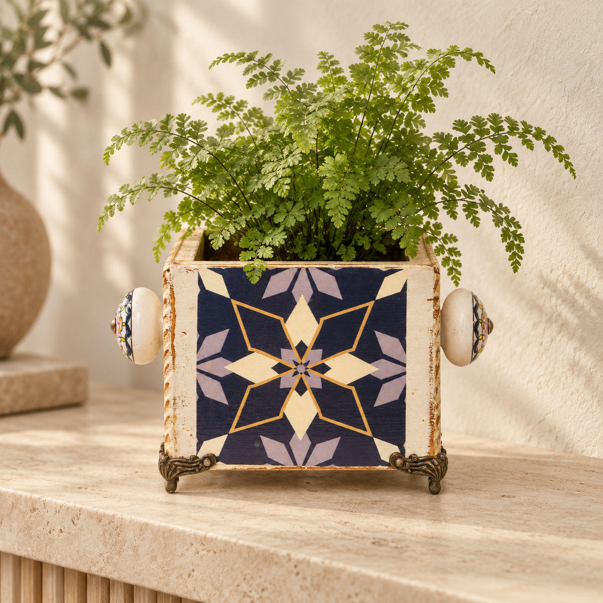 Handcrafted Blue decoupage planter for table or shelf décor – hoWme