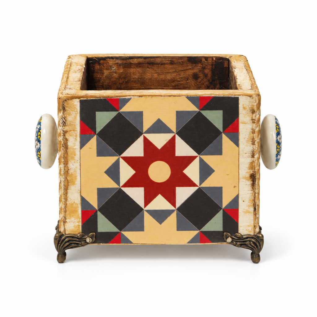 Handcrafted Multicolour decoupage planter on white background for table or shelf décor – hoWme