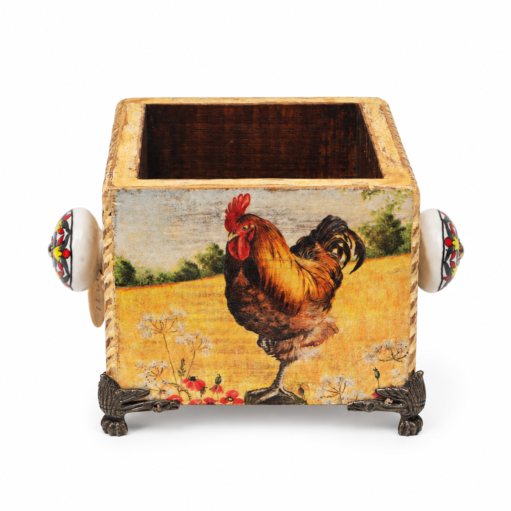 Handcrafted Yellow Decoupage Planter 161 on white background for table or shelf décor – hoWme