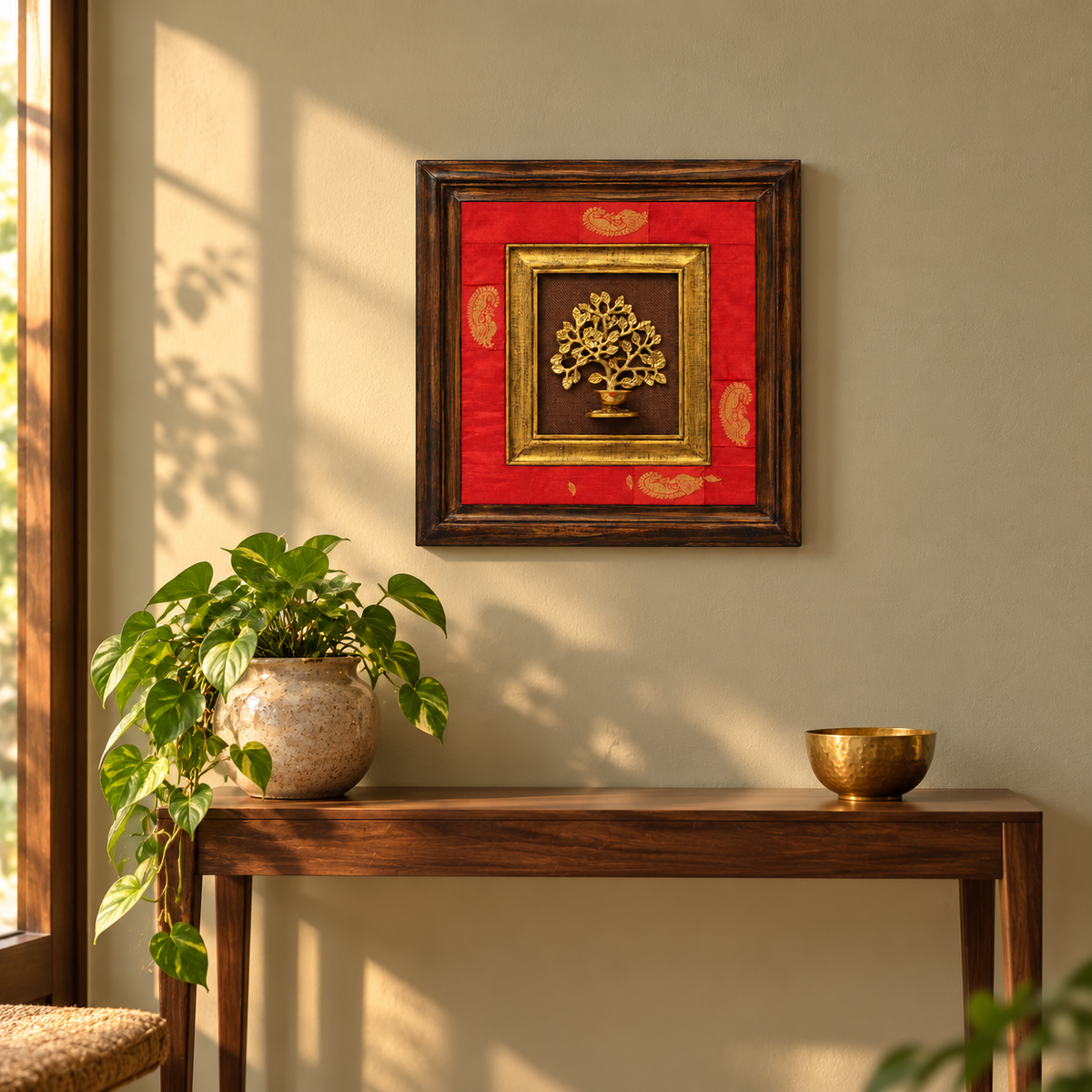 Handcrafted Bodhi Tree with Diya Brass Artefact Frame lifestyle creative for wall décor – hoWme
