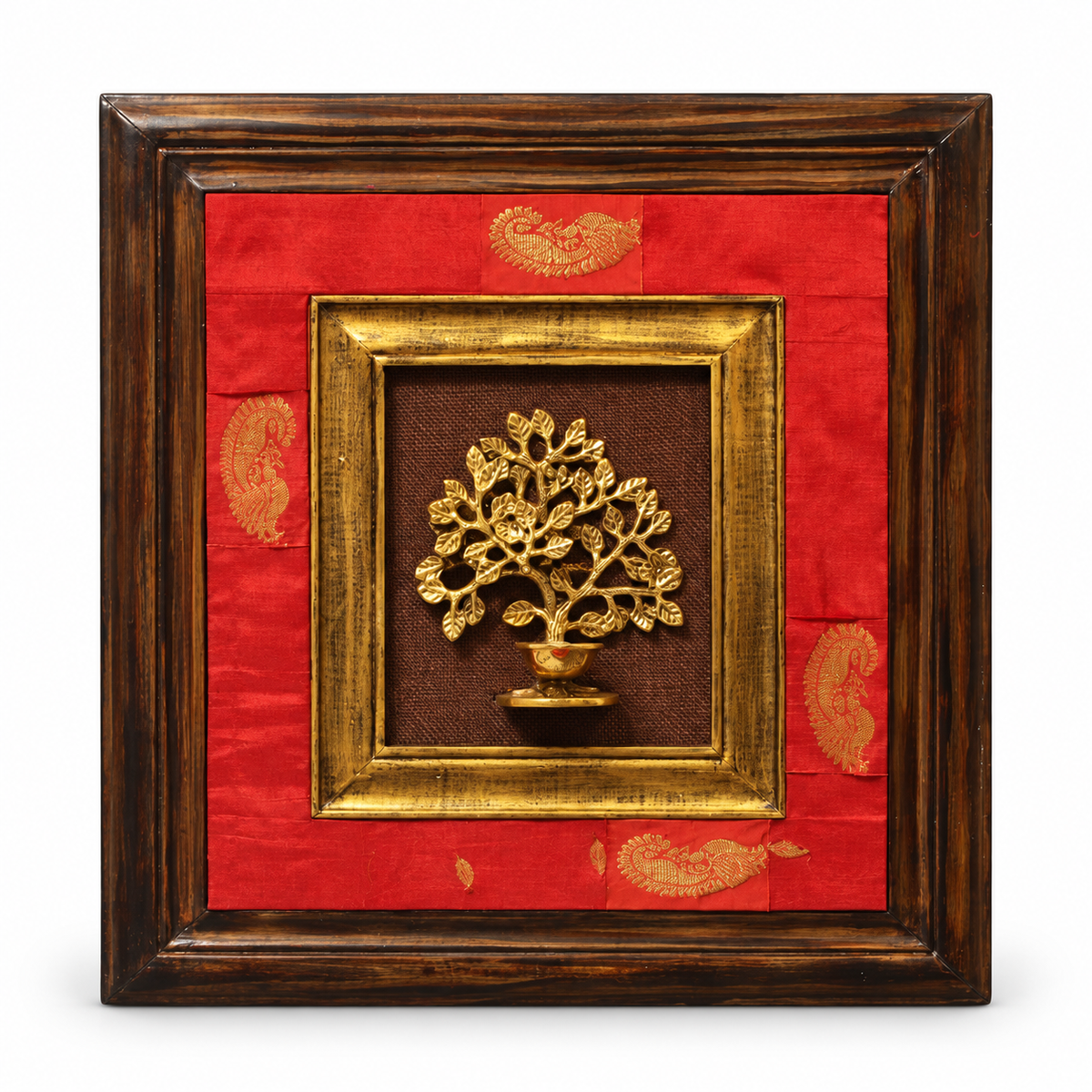 Handcrafted Bodhi Tree with Diya Brass Artefact Frame on white background for wall décor – hoWme