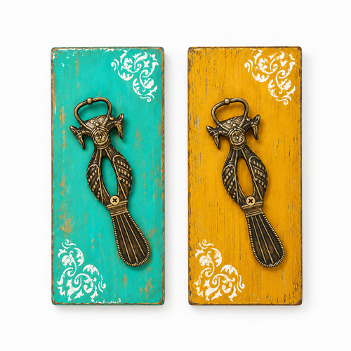 Handcrafted Brass artefacts on wood twin set wall display – hoWme