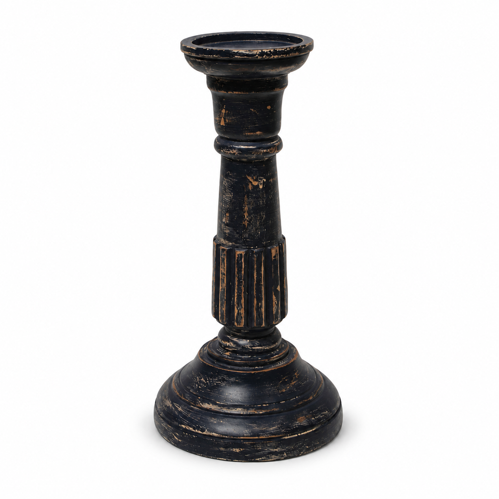 Handcrafted Antique Navy Blue Candle Stand front view for floor décor – hoWme
