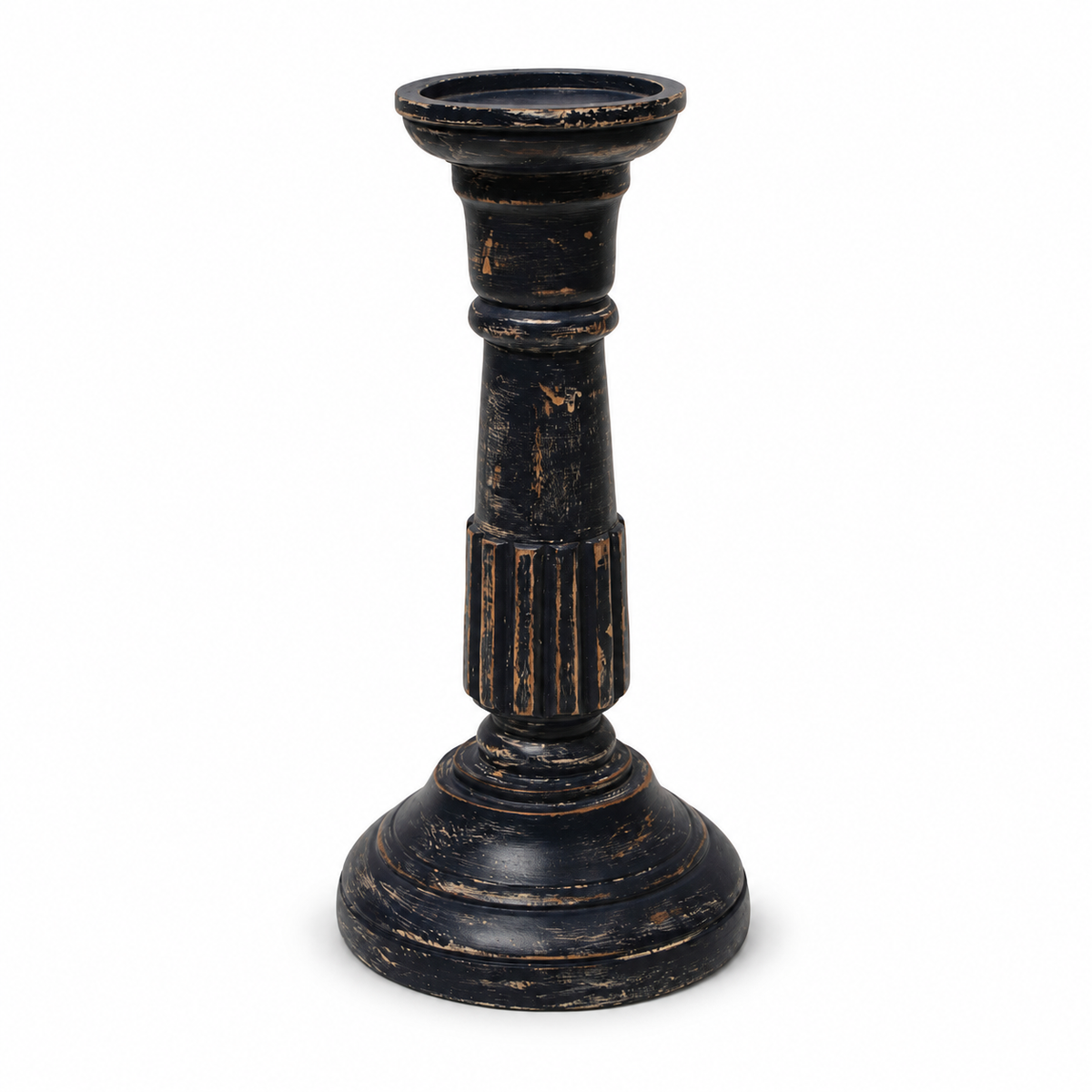 Handcrafted Antique Navy Blue Candle Stand front view for floor décor – hoWme