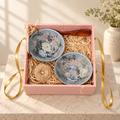 Blue floral bowl gift set styled as a hamper - hoWme