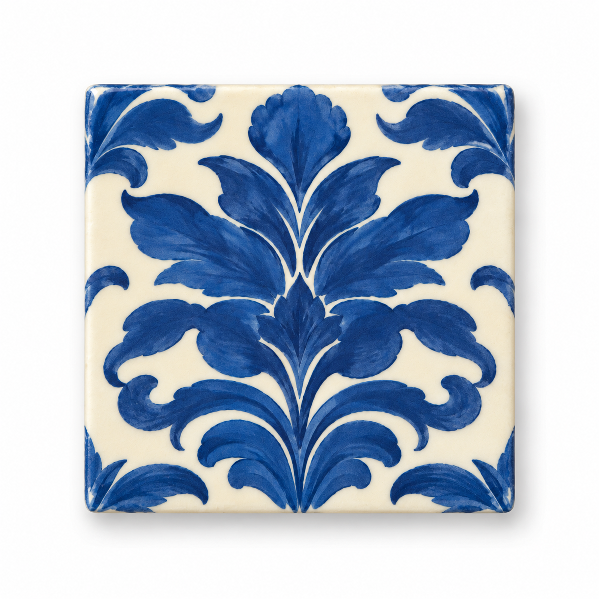 Blue floral decoupage MDF coasters set of six on white background - hoWme