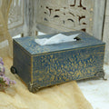 Blue and gold floral MDF tissue holder with brass feet for table décor – hoWme