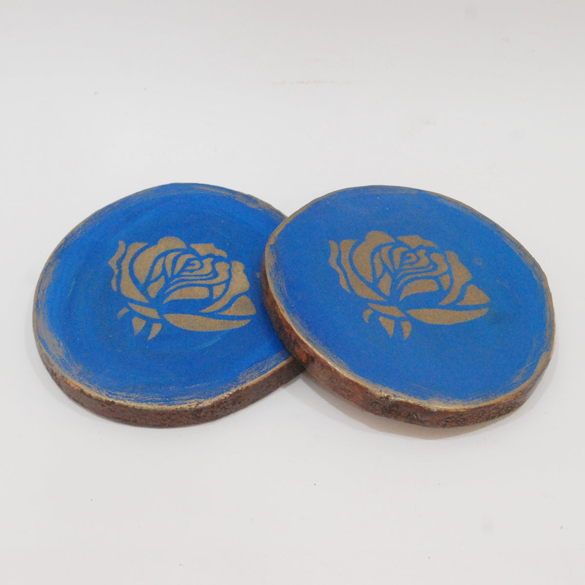 Blue hand-painted wooden coasters set of two - hoWme