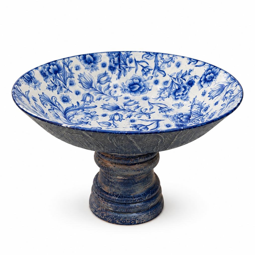 Blue wood and glass fruit bowl styled for table decor – hoWme