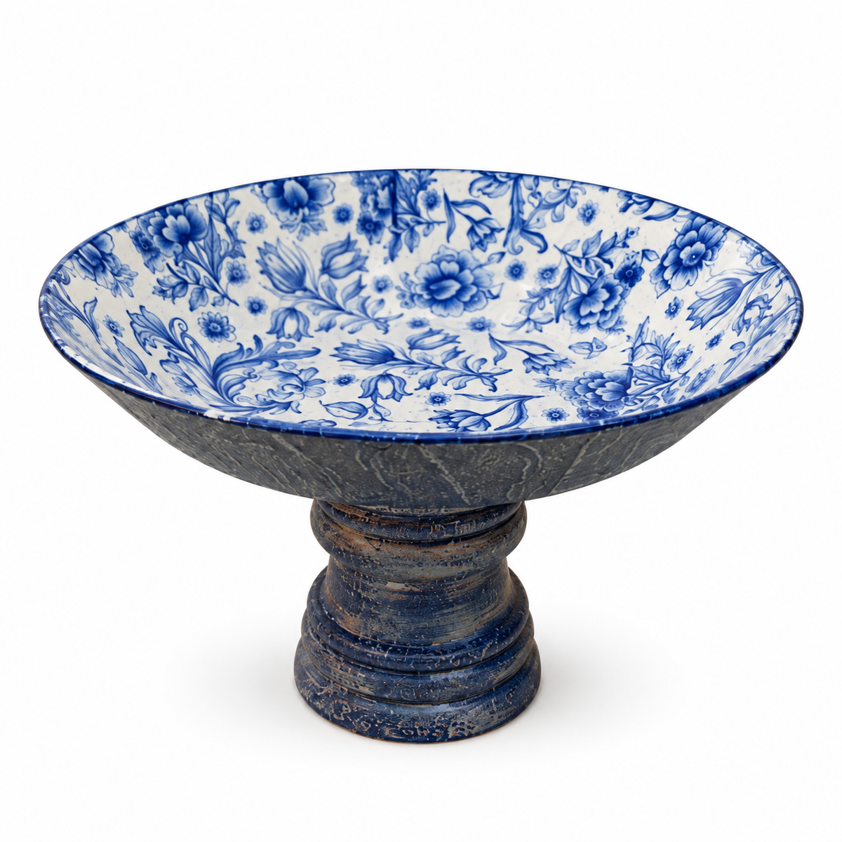 Blue wood and glass fruit bowl styled for table decor – hoWme