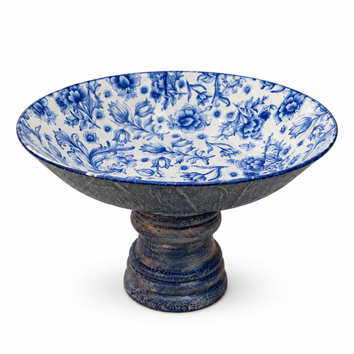 Blue wood and glass fruit bowl styled for table decor – hoWme