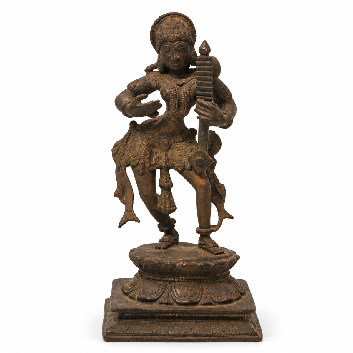 Brass dancing artefact, close view on a white background. hoWme