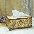 Brown and off-white floral MDF tissue holder with brass feet for table décor – hoWme