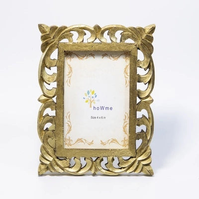 Handcrafted Carved antique gold wooden photo frame for table or shelf décor – hoWme