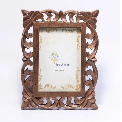 Handcrafted Carved copper-finish wooden photo frame for table or shelf décor – hoWme