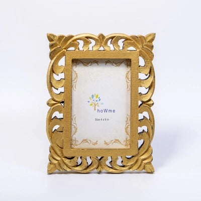 Handcrafted Carved golden wooden photo frame for table or shelf décor – hoWme