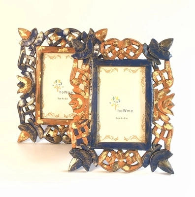 Handcrafted Twin Delight carved wooden photo frame pair for table or shelf décor – hoWme