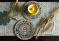 Multicolour circular mosaic MDF trivets set of two - hoWme