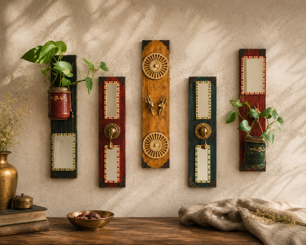 Handcrafted wooden wall panel set with brass planters – hoWme