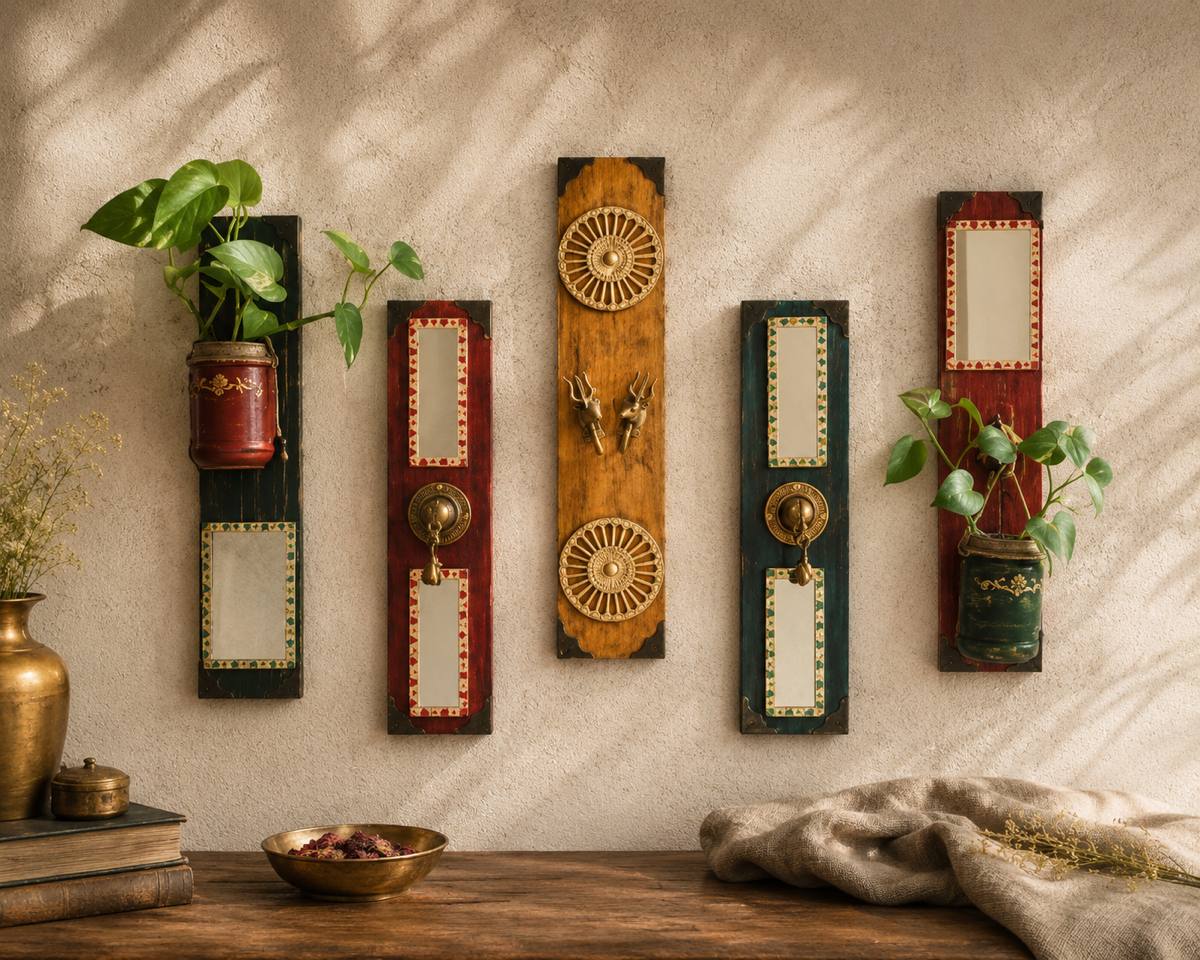 Handcrafted wooden wall panel set with brass planters – hoWme