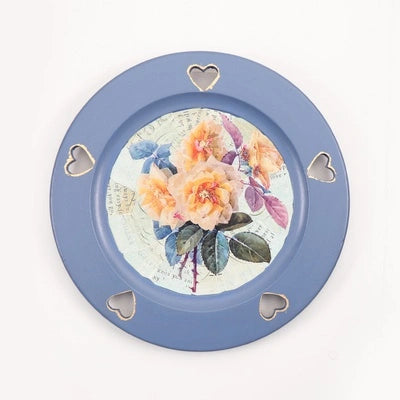 Blue floral decoupage handcrafted wall plate – hoWme