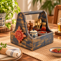 Distressed blue wooden organiser caddy styled with cutlery and condiments – hoWme