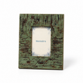 Distressed blue wooden photo frame with glass on white background hoWme