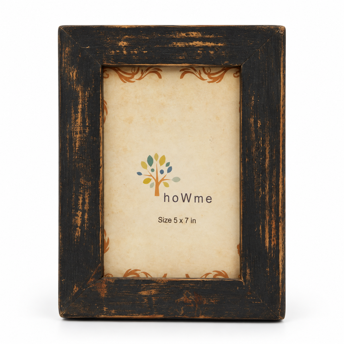 Distressed grey wooden photo frame front view on white background hoWme