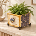 Handcrafted Blue decoupage planter lifestyle view for table or shelf décor – hoWme