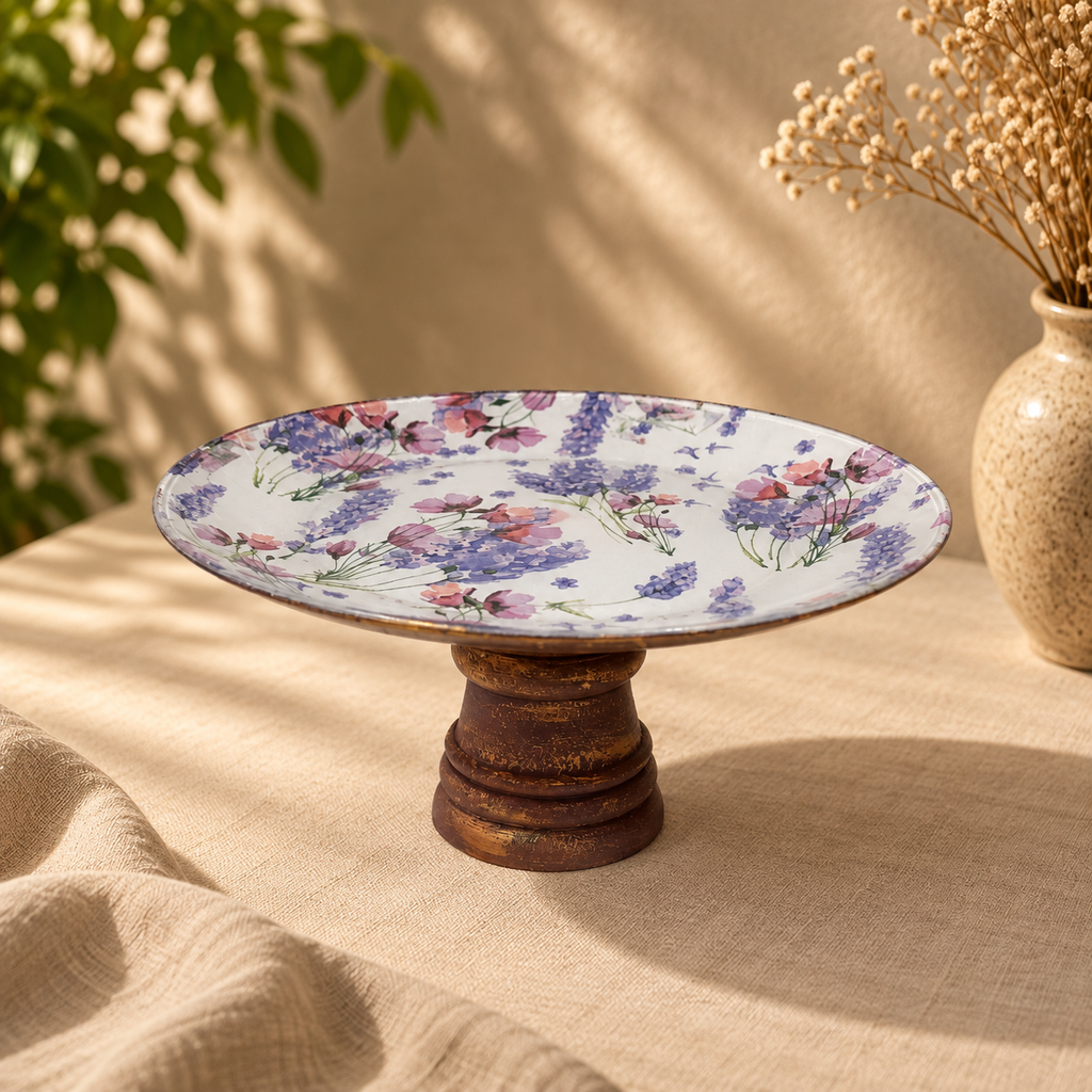 Purple and red wood and glass cake stand for table or shelf décor – hoWme