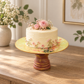 Yellow and red wood and glass cake stand for table or shelf décor – hoWme