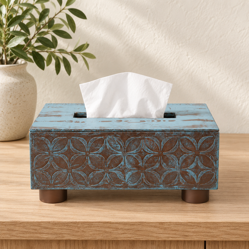 Blue and grey decorative tissue holder for table or shelf – hoWme