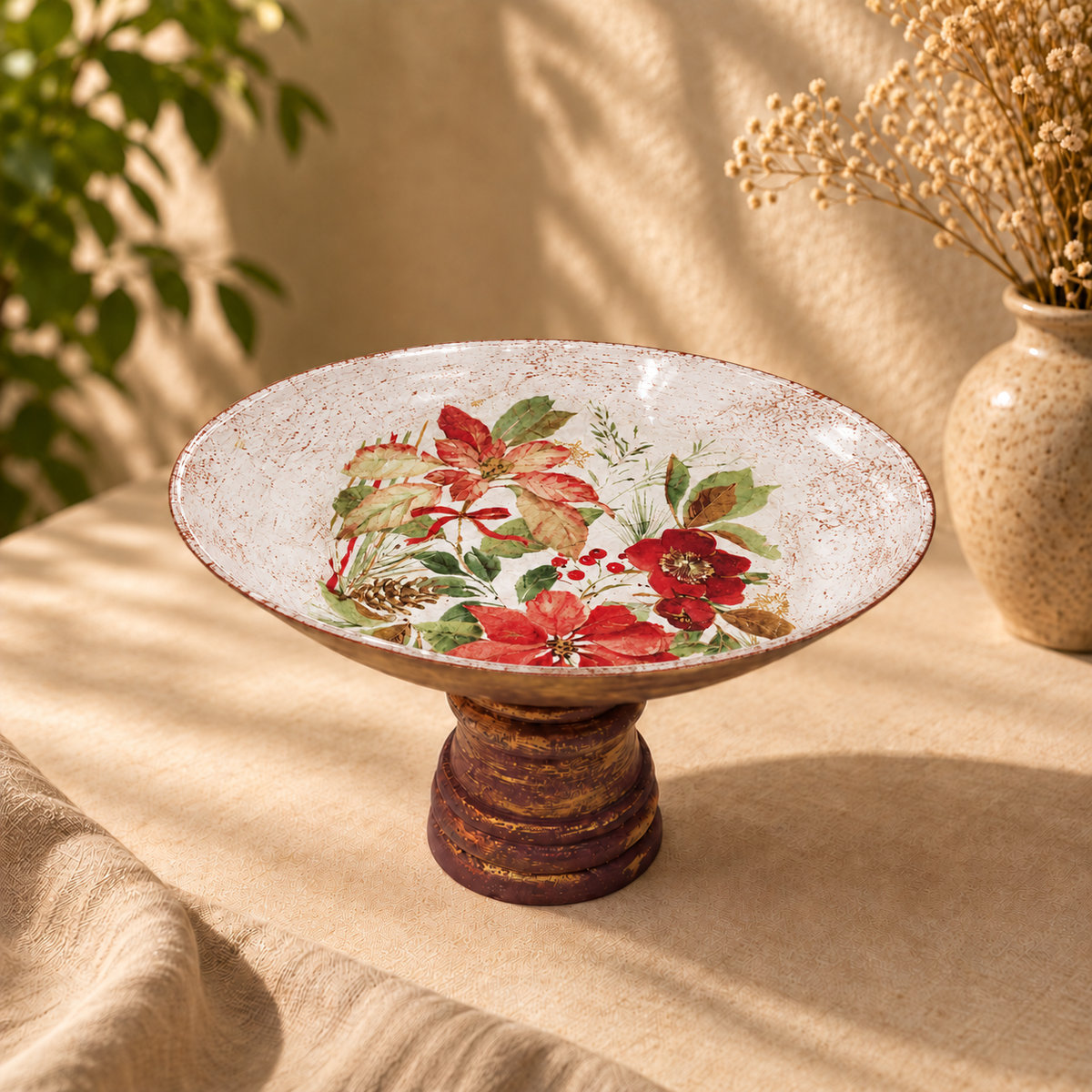 Red wood and glass fruit bowl for table or shelf – hoWme