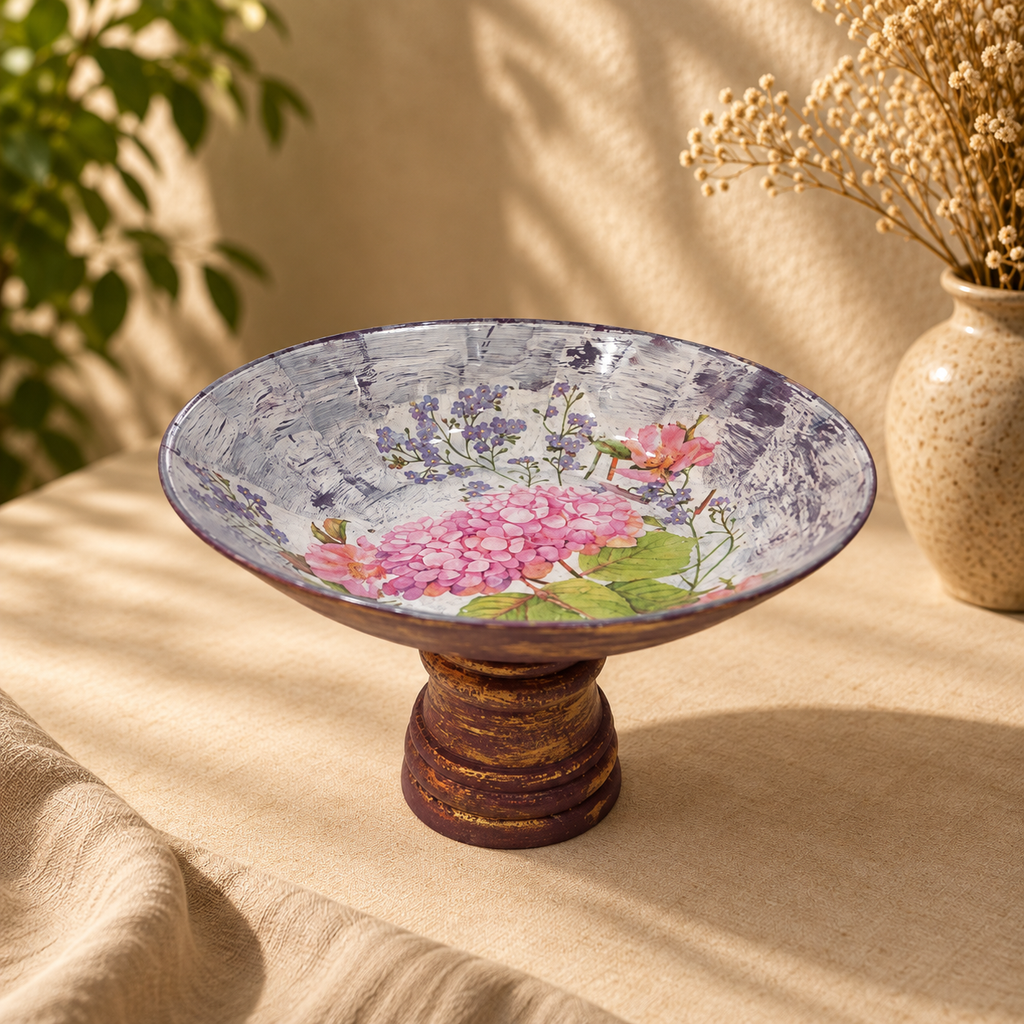 Red and purple wood and glass fruit bowl for table or shelf décor – hoWme