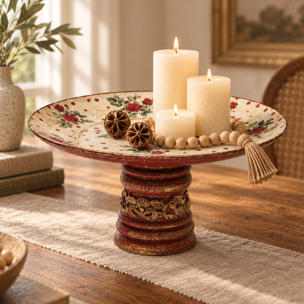 Red wood and glass cake stand for table styling – hoWme