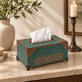 Green decorative tissue holder with brass detailing for table or shelf décor – hoWme