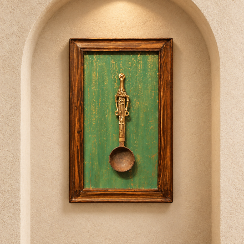 Handcrafted Framed Tribal Ladle Green Backdrop wall creative – hoWme