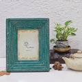 Handcrafted Green wooden photo frame with crackle effect for table or shelf décor – hoWme