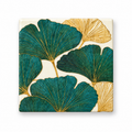 Green and gold ginkgo decoupage MDF coasters set of six on white background - hoWme