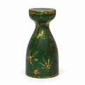 Green and gold wooden candlestand, 15 cm tall. hoWme