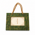Green textured wooden hanging photo frame with jute rope on white background hoWme