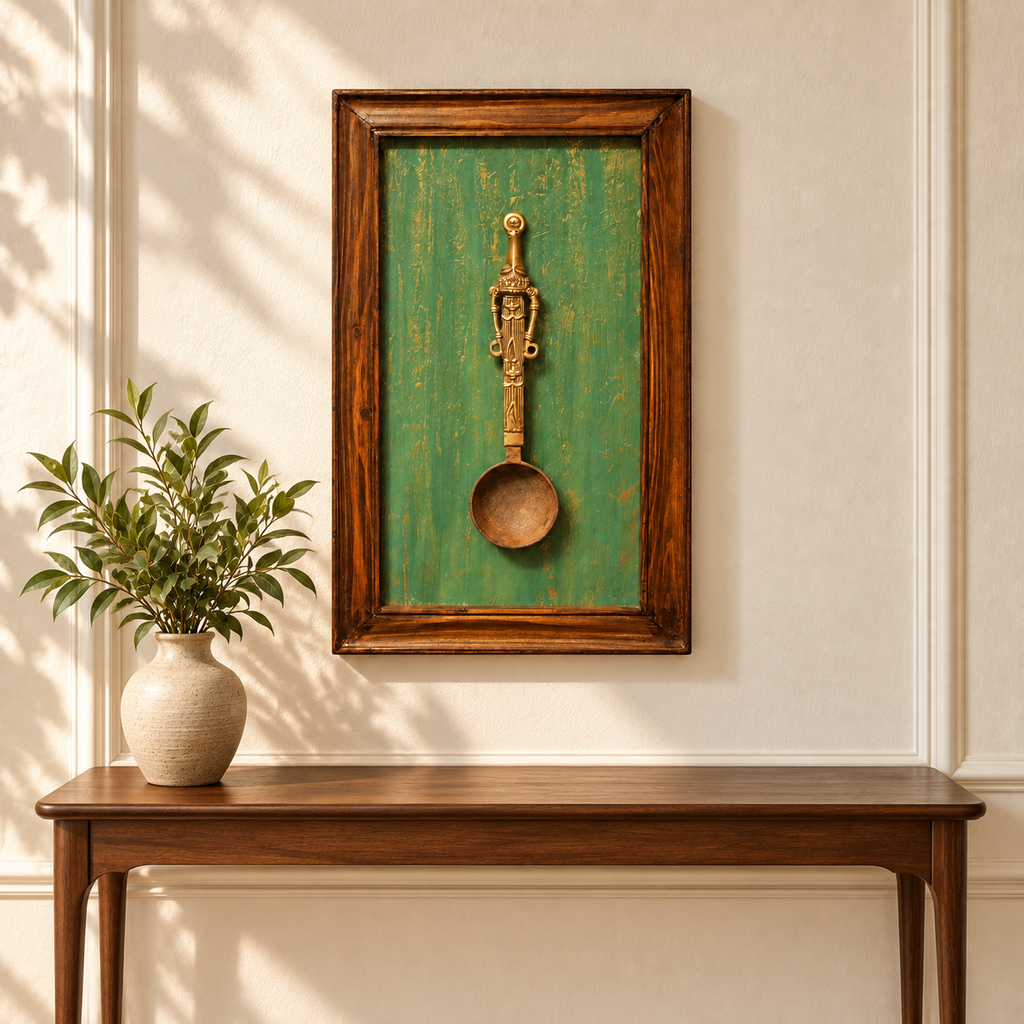 Handcrafted Framed Tribal Ladle Green Backdrop console styling creative for wall décor – hoWme