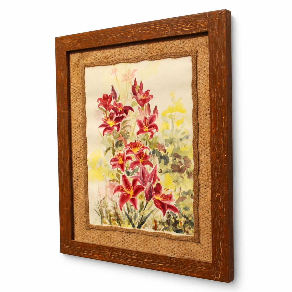 Hand-painted red floral wooden wall art, view 1 – hoWme