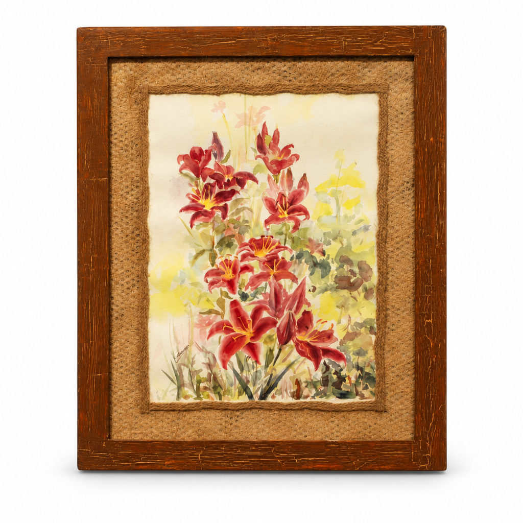 Hand-painted red floral wooden wall art, view 3 – hoWme
