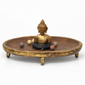 Handcrafted oval wooden tray with brass Buddha accent, front view for table or shelf décor – hoWme