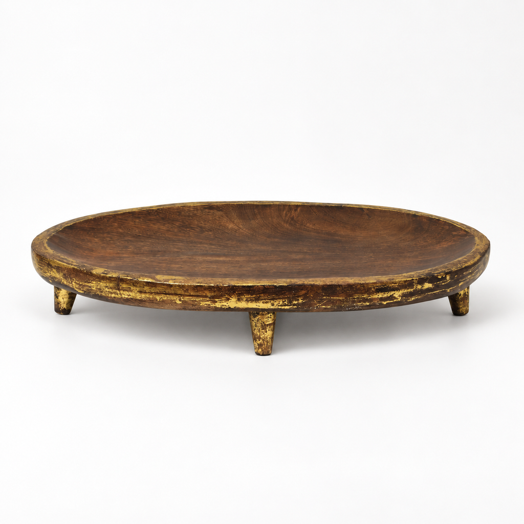 Handcrafted oval wooden tray, front view for table or shelf décor – hoWme