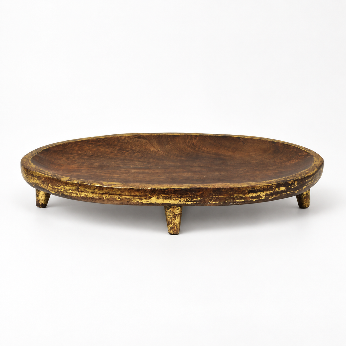Handcrafted oval wooden tray, front view for table or shelf décor – hoWme