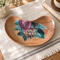 Handmade bean-shaped wooden tray with floral design in brown finish – hoWme