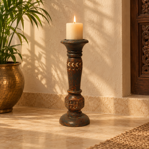 Handcrafted antique blue candle stand for floor décor – hoWme